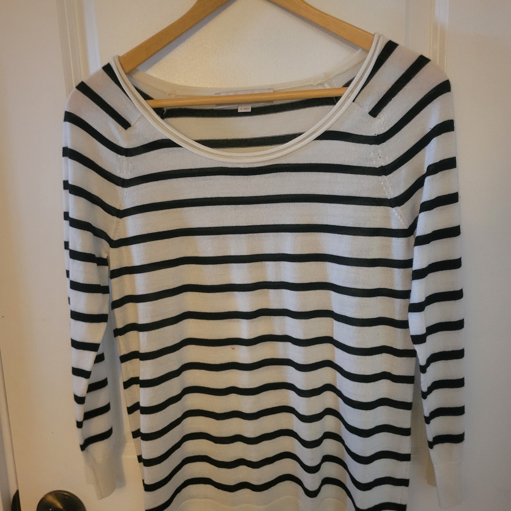 LOFT Black and White Striped Scoop Neck Long Sleeve Top